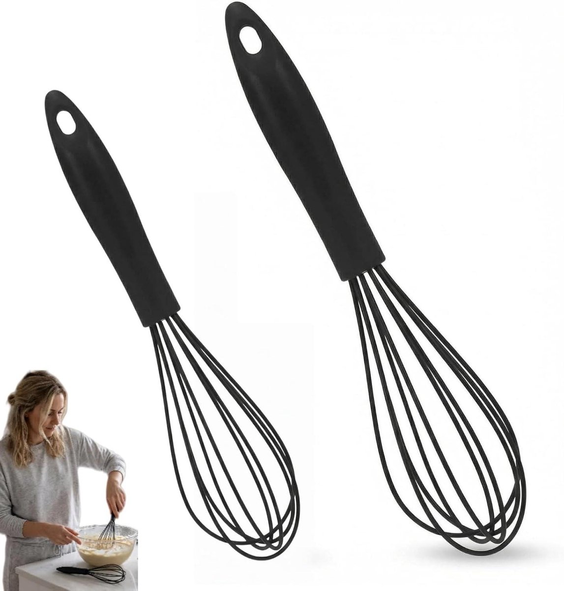 Siliconen garde - Ballongarde set - Koken en bakken - Hittebestendig materiaal - 2 maten - Zwart