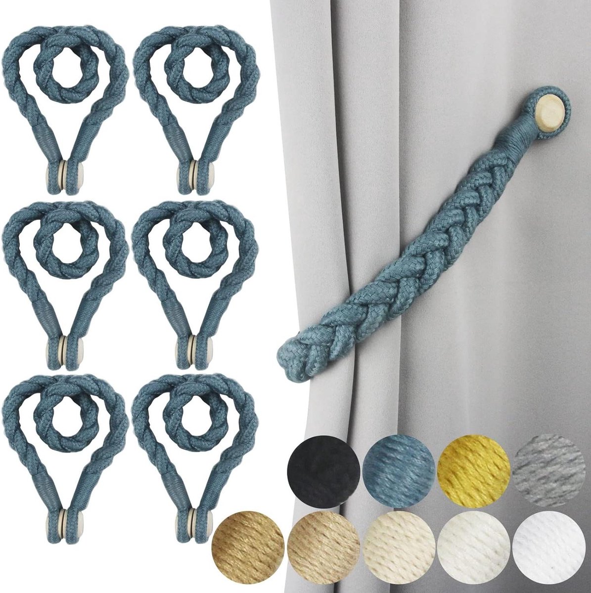 Gordijn Tiebacks - Decoratieve Banden - Raambekleding Stijlen - Sterke Magneet Bevestiging - 6 Stuks - Blauw