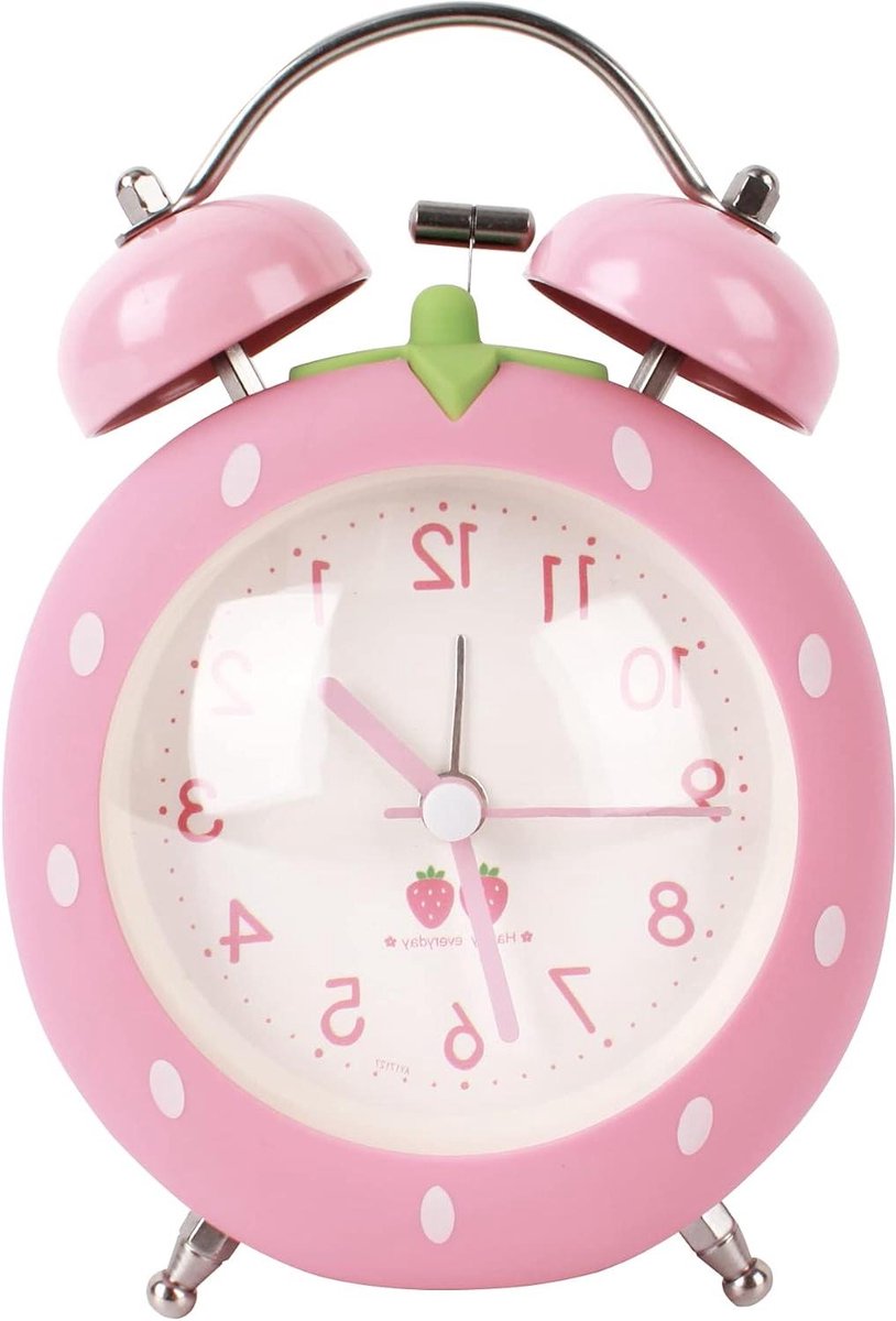 Dubbele Bel Wekker - Aardbei Klok - Wakker Worden - Stille Beweging - 95 x 6 x 15 cm - Roze