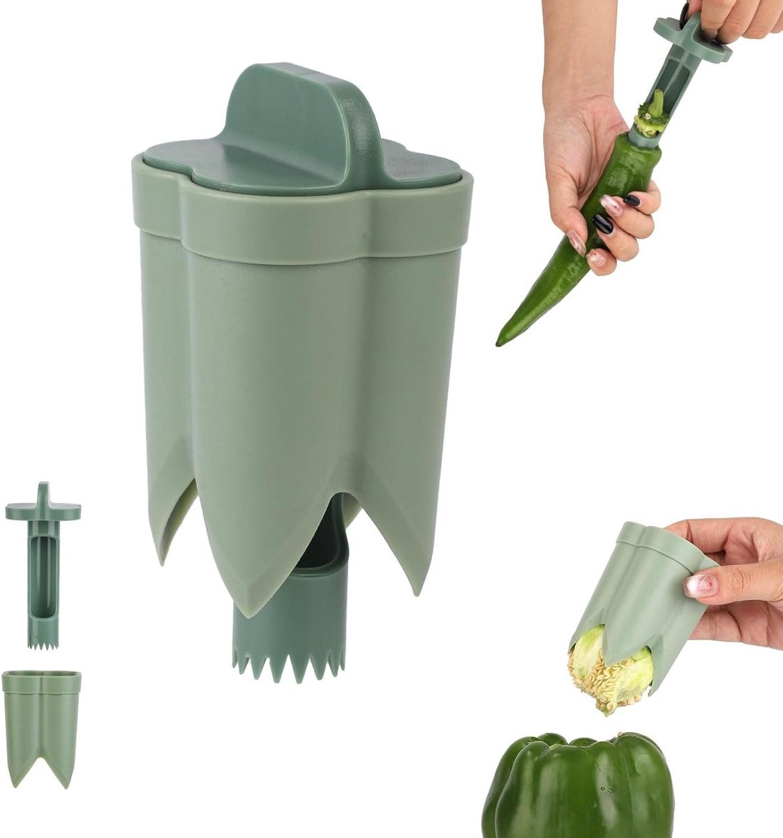 Paprika Boor - Groente Tool - Groente Voorbereiden - 2-in-1 Ontwerp - 2 Stuks - Groen