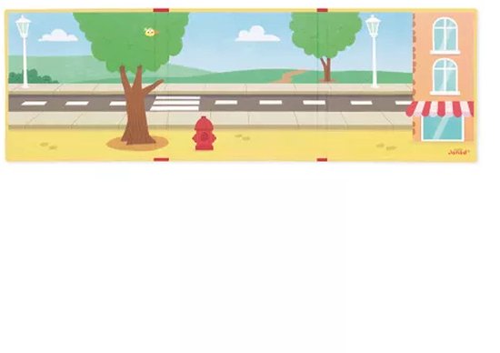 Arrière-plan magnétique avec paysage urbain, arbre, borne d'incendie et bâtiment.