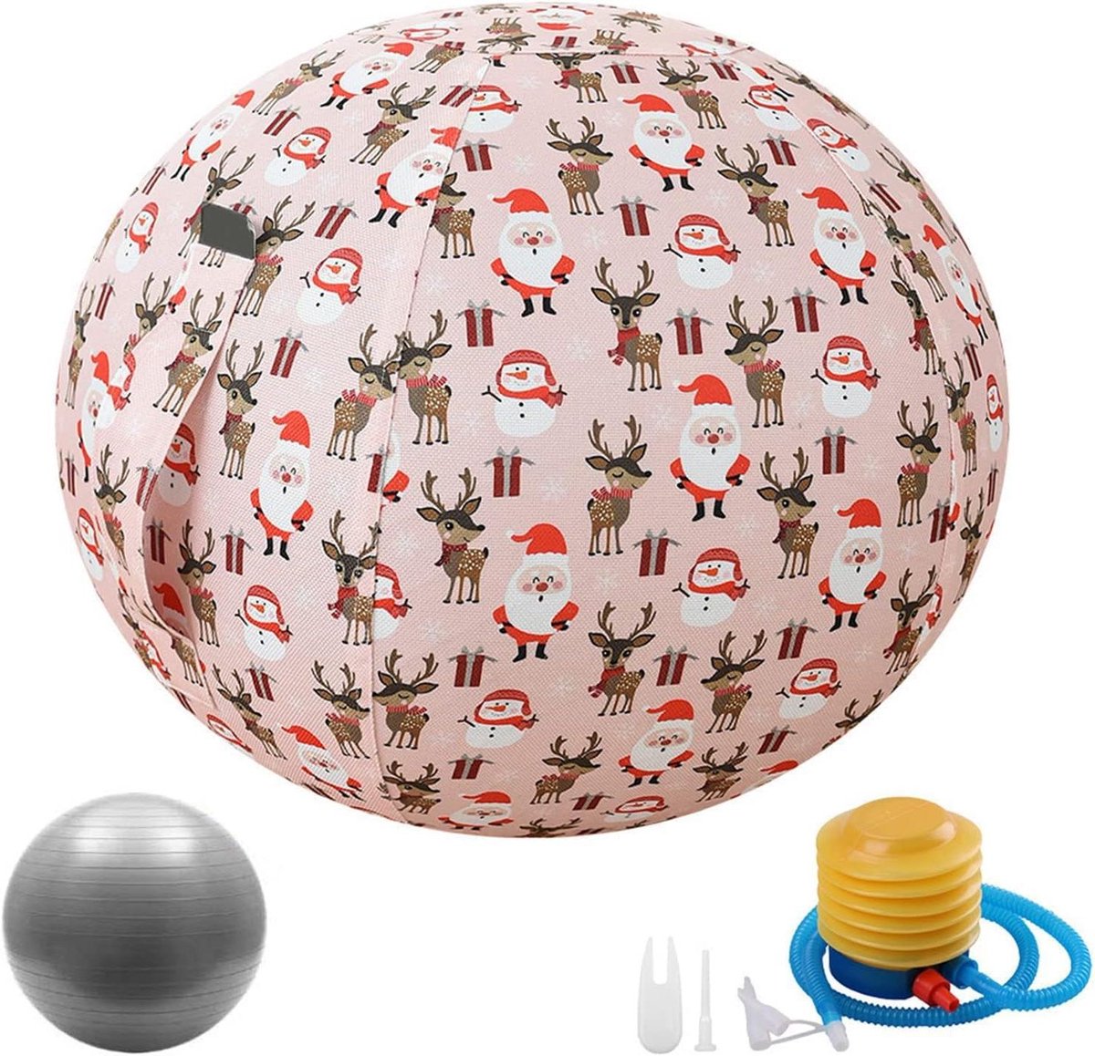 Zitbalstoel met hoes - Oefenbal stoel - Thuiswerken en fitness - Inclusief pomp en handvat - 55cm - Neutrale tinten