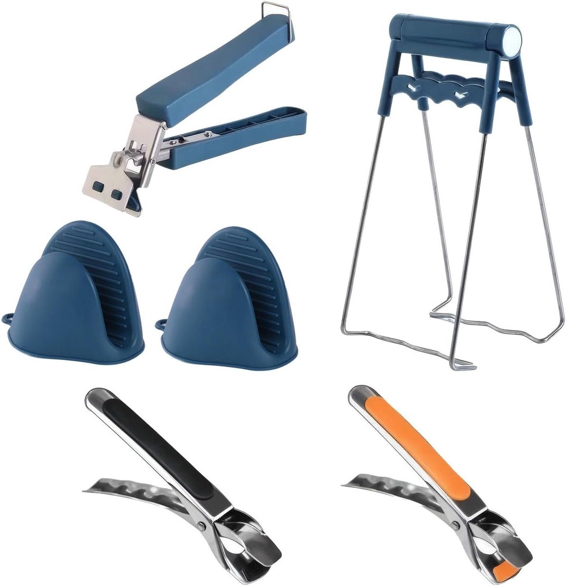 Luchtfriteuse Tangenset - Keuken Gerei - Hete Borden Pakken - Antislip Handgreep - 6 Delig - Blauw