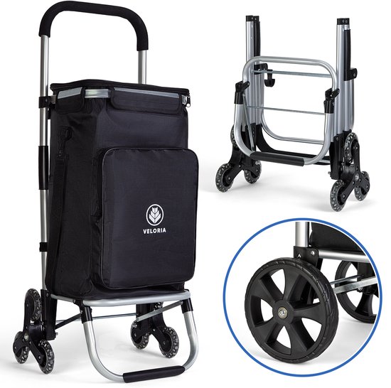 VELORIA Boodschappentrolley met Koelvak, Verwisselbare Trapwielen en Winkelhaakjes – 50L inhoud – Opvouwbaar en Waterafstotend - Ideaal voor Boodschappen, Reizen en Weekendtrips