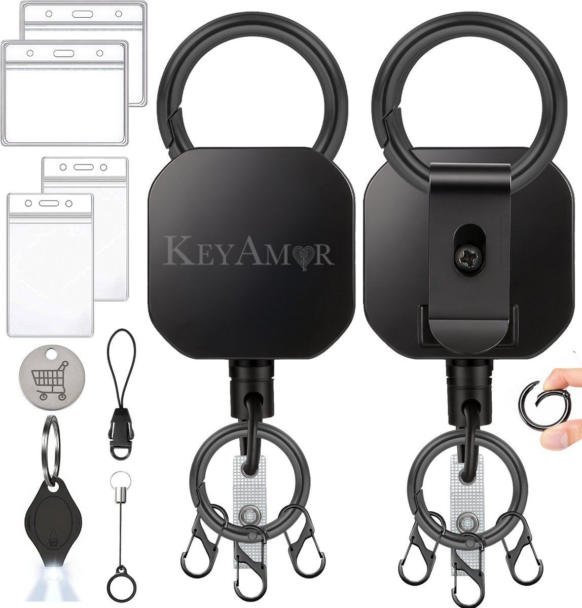 2 Stuks Dyneema Koord Uittrekbare Sleutelhangers met Karabijnhaken en Badgehouders - Trekkoord Skipashouder voor Dames/Heren - Skipas Badge/Sleutels - Broekclip Pashouder/Kaarthouder Sleutelkoord - Keycord\Keykoord Afrolmechanisme - Clip ID Houder