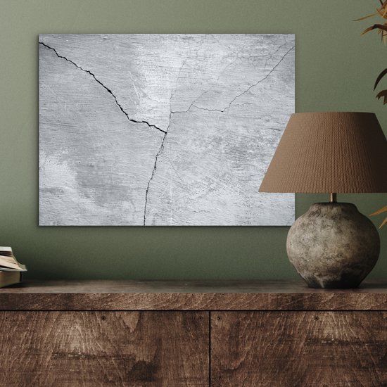 Aluminium schilderij 40x30 cm - Wanddecoratie metaal - Beton - Scheur - Grijs - Metalen muurdecoratie woonkamer - Decoratie industrieel - Foto op dibond - Industriële accessoires slaapkamer