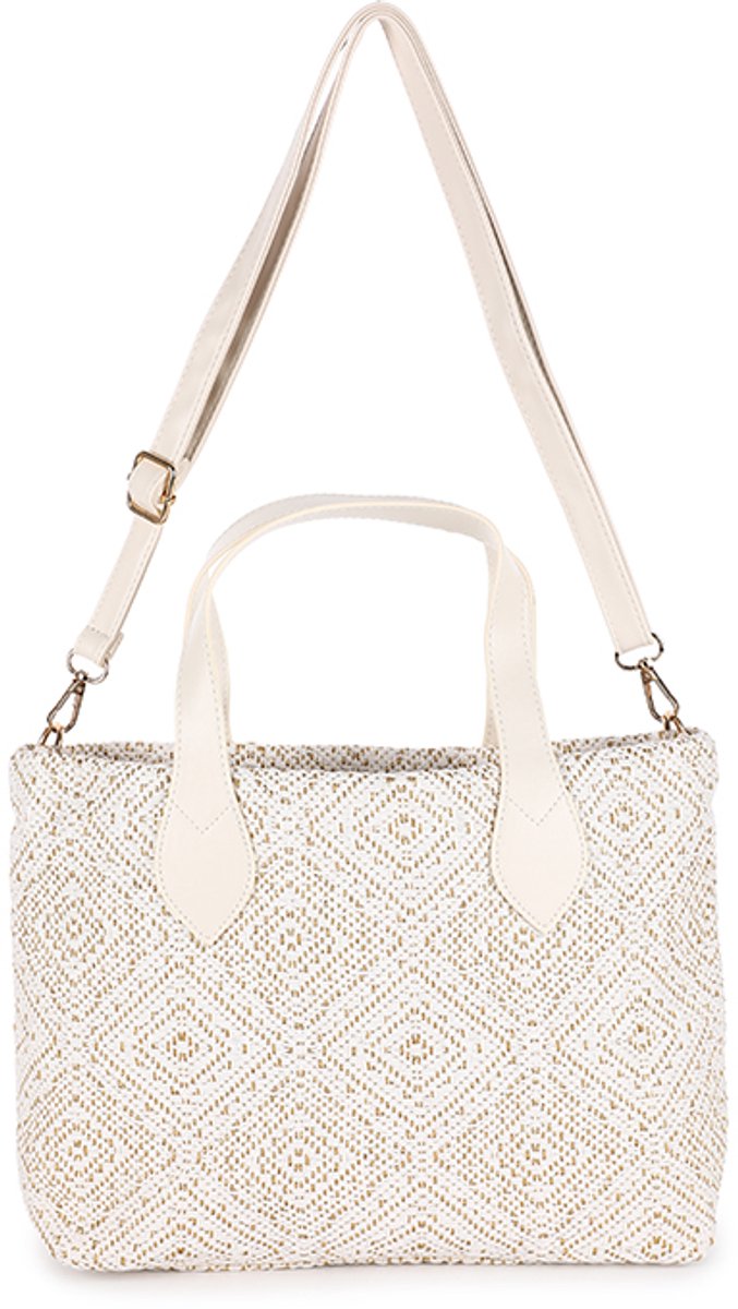 Schoudertas en handtas - Beige - Zomer tas met schouderband - Trendy Boho - Met ritssluiting en binnenvakjes