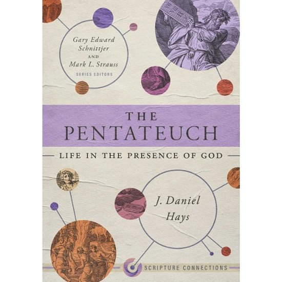 Livre 'The Pentateuch: Life in the Presence of God' avec des illustrations de scènes bibliques et des cercles.