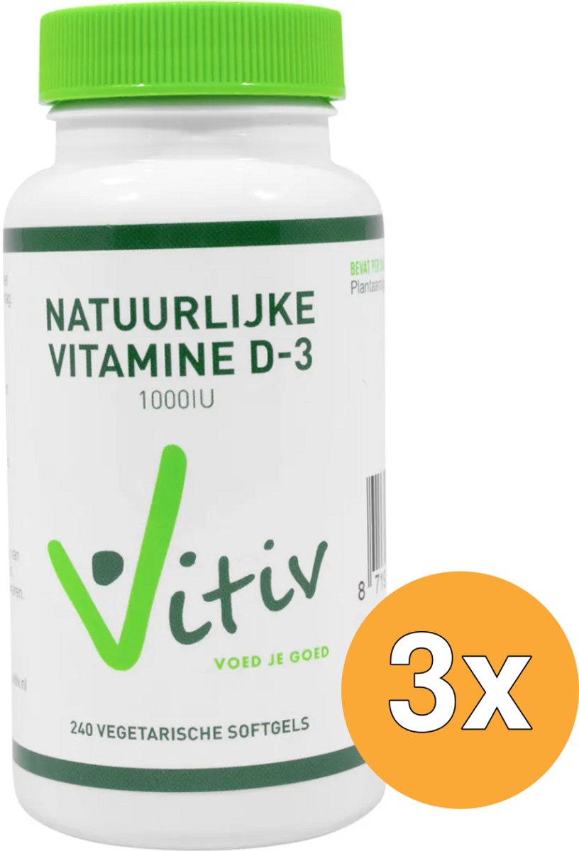 3x Vitiv Vitamine D3 1000Iu 25Mcg Vega (120 vega capsules)