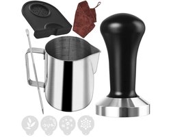 Professionele 51 mm koffie tamper van roestvrij staal met tampermat, melkkannetje, barista handdoek en latte art pen voor perfecte espresso en cappuccino