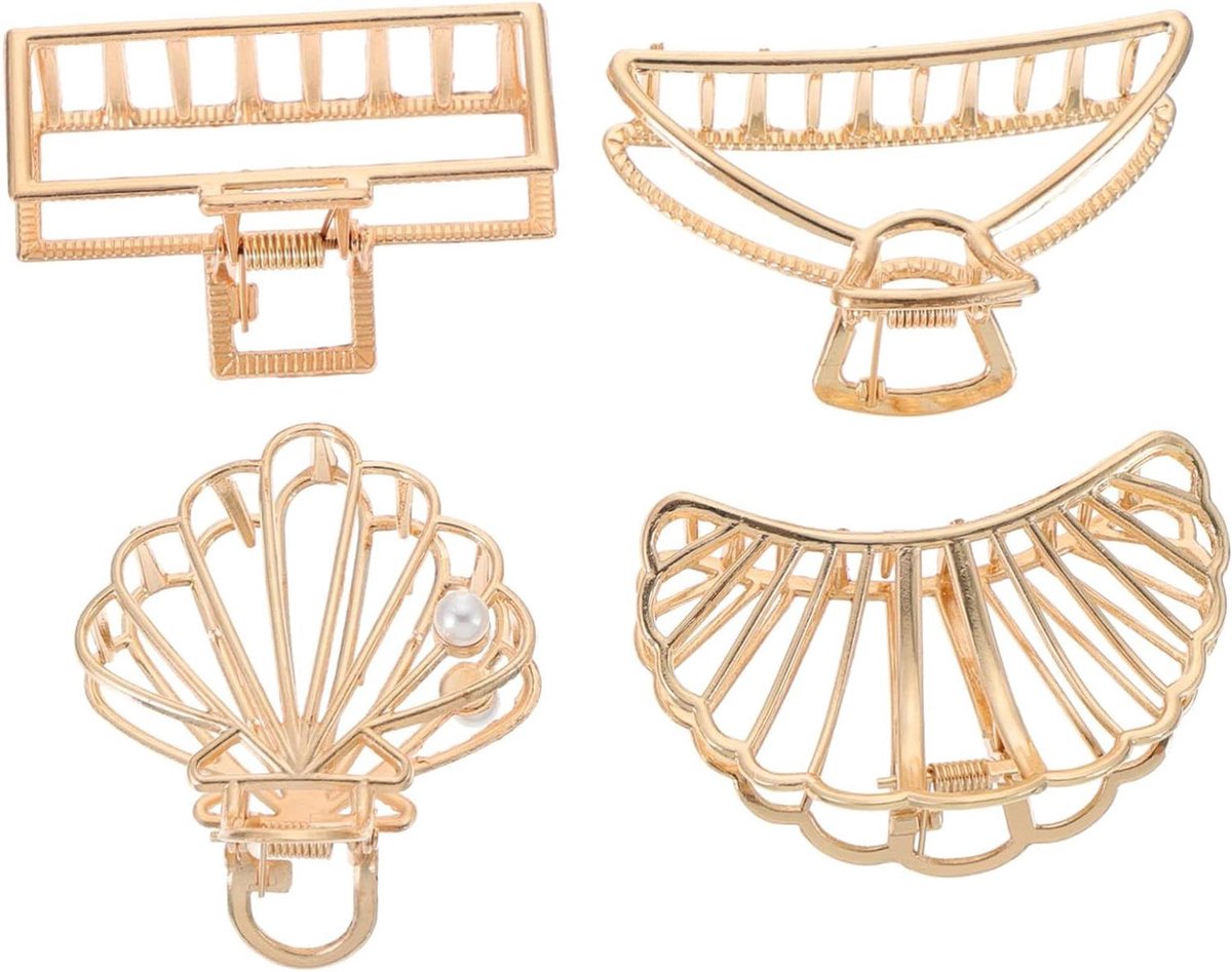 Haarklem Set - Haarclips Dames - Haar Styling - Grote Metalen Klemmen - 4 Stuks - Goudkleurig