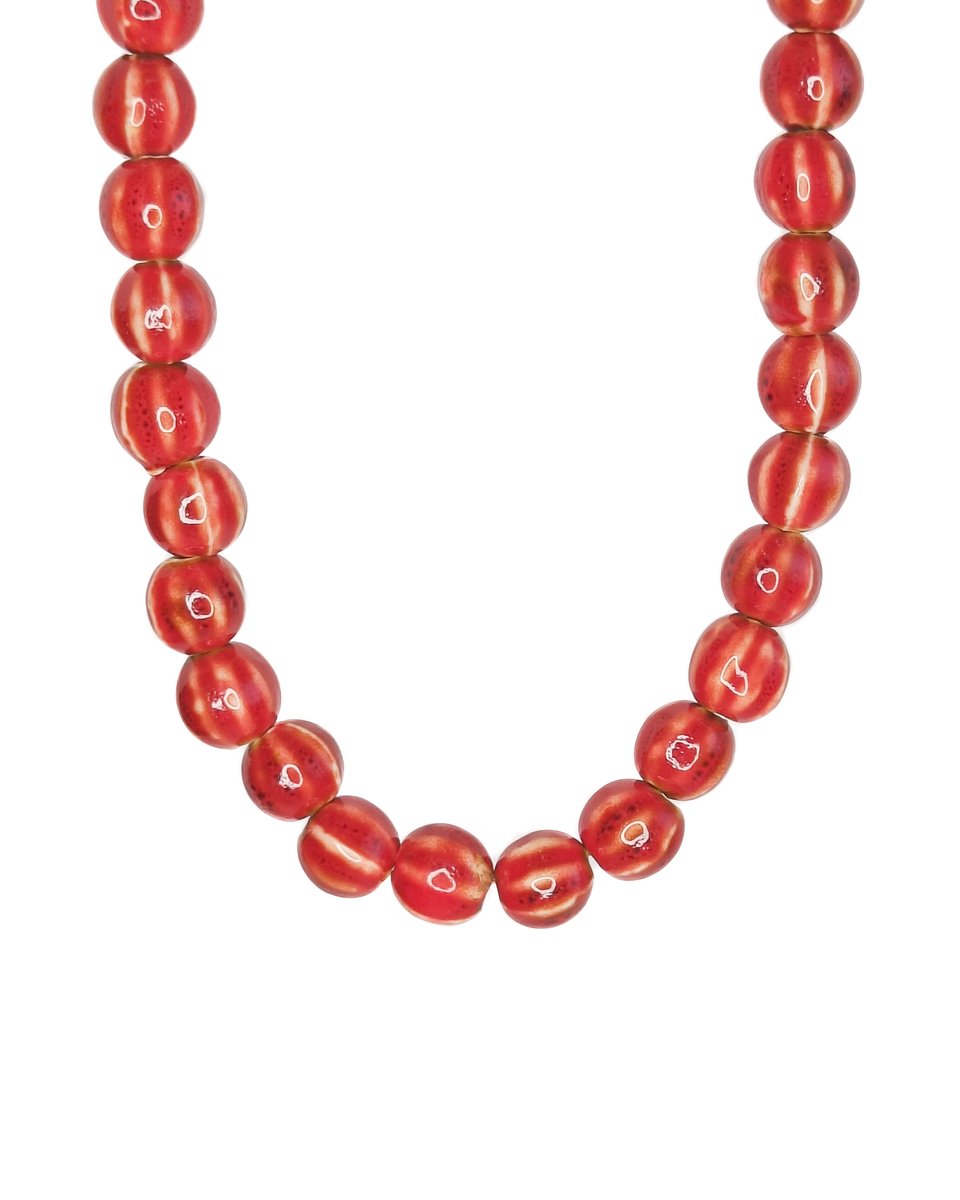 Ava & Imber | Rubra Ketting Keramiek | Rode Keramiek Ketting | Kralenketting Grote Kralen Rood Keramieken | Handgemaakte Ketting voor Vrouwen in Sieradenzakje