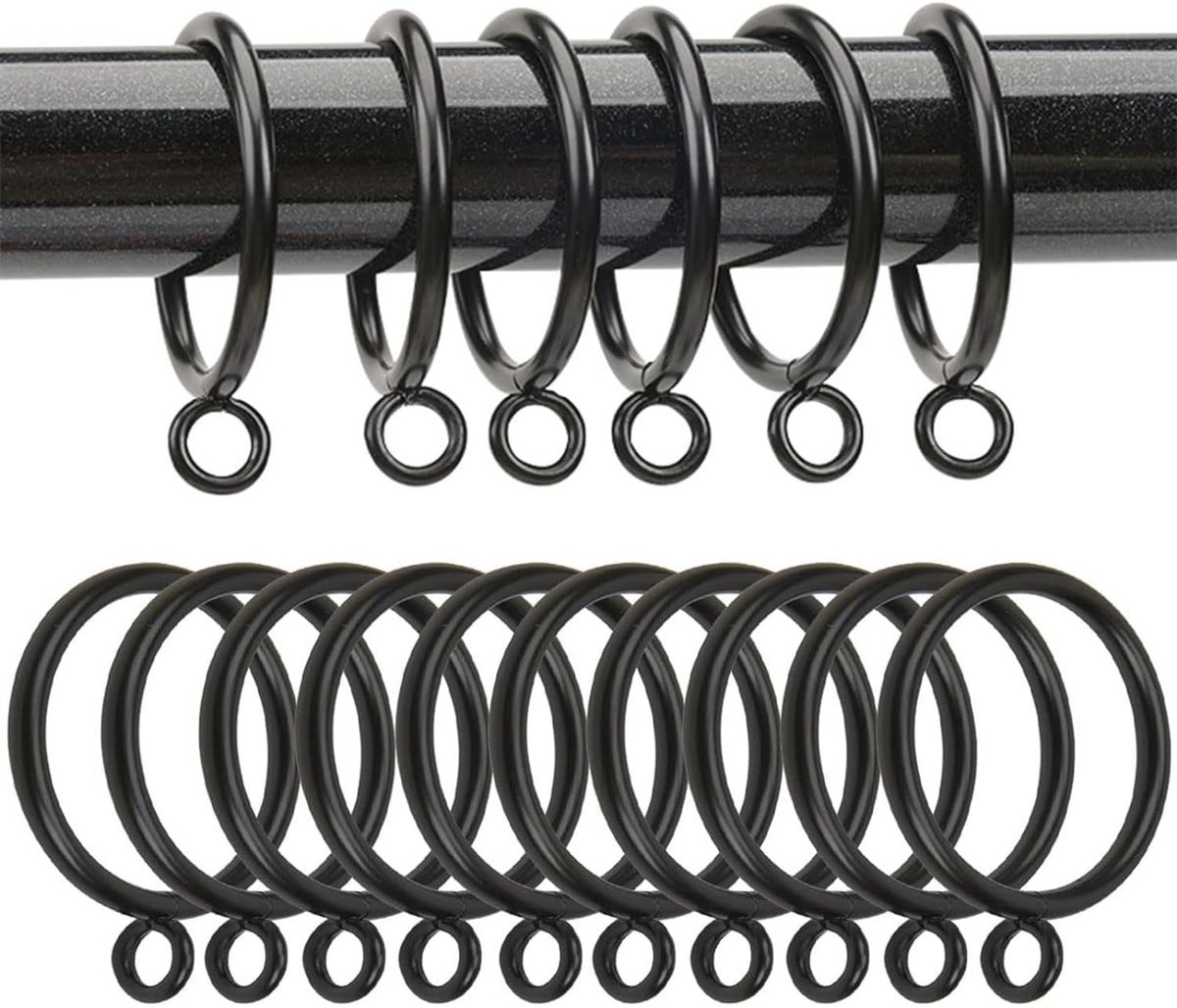 aladdien - metalen gordijnringen - 24 stuks - stijlvol zwart - duurzame ringen - 55 mm binnendiameter - geschikt voor gordijnen - perfect voor uw in...
