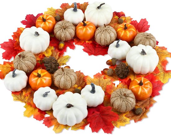 aladdien - Herfstdecoratieset - 160 Stuks - Kunstmatige Pompoen en Esdoornblad - Voor Halloween en Thanksgiving - Binnen en Buiten - Oogstfeest Deco..