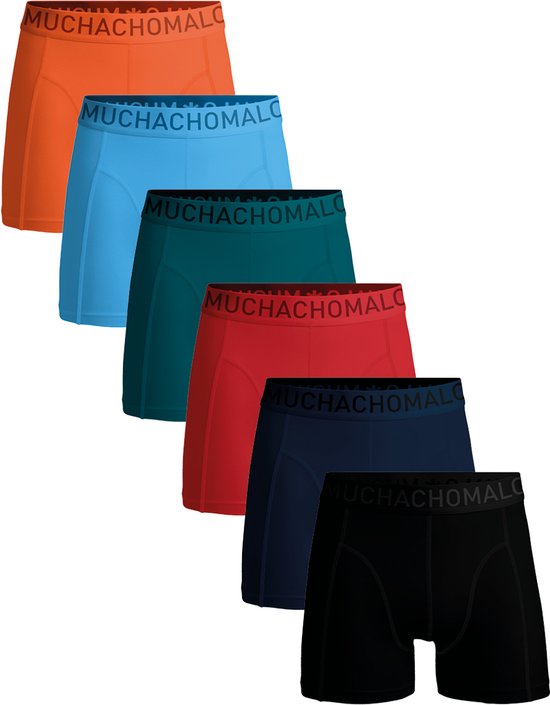 Set van zes Muchachomalo boxershorts in verschillende kleuren: oranje, blauw, groen, rood, donkerblauw en zwart.