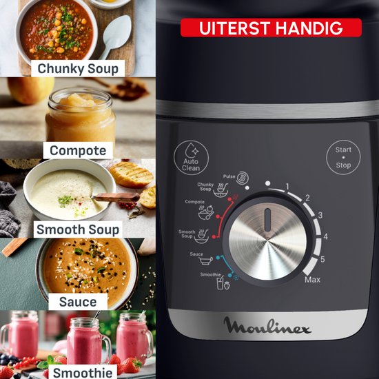 Moulinex Blendforce Cook LM5768F0 - Verwarmende blender - Soepen en smoothies - 1000 W - 5 automatische programma’s - Grote inhoud 1,5 L - Soepmaker blender van Merkloos — afbeelding 2