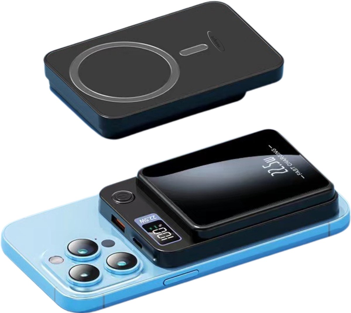 Ronyse Powerbank 20.000 mAh Magnetisch Draadloos Opladen Zwart - afbeelding 2