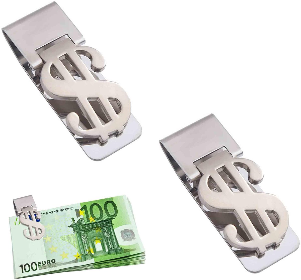 aladdien - Geldclip - Metalen Geldclip - Draagbaar - Zilver - Dunne Geldclip - Voor Bankbiljetten en Kaarten - Geschikt voor Unisex