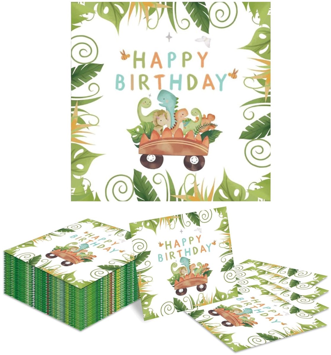aladdien - Dino Servetten - Kinderfeest - Decoratief - 33x33cm - Feestartikelen - Voor Kinderen - Groene Dinosaurus Motief