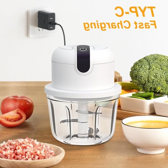 Mini Chopper met USB Aansluiting - Elektrische Uienhakker 350ml, Draadloze Keukenmachine voor Groenten, Noten en Vlees van MINI — afbeelding 5