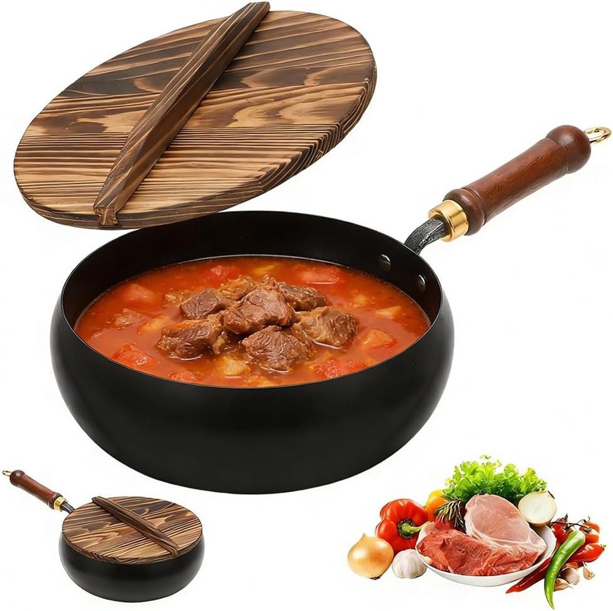 Gietijzeren Braadpan met Deksel, Ongecoate Grote Pan Geschikt voor Inductie, Ideaal voor Roosteren, Stoven en Sauteren (28cm)