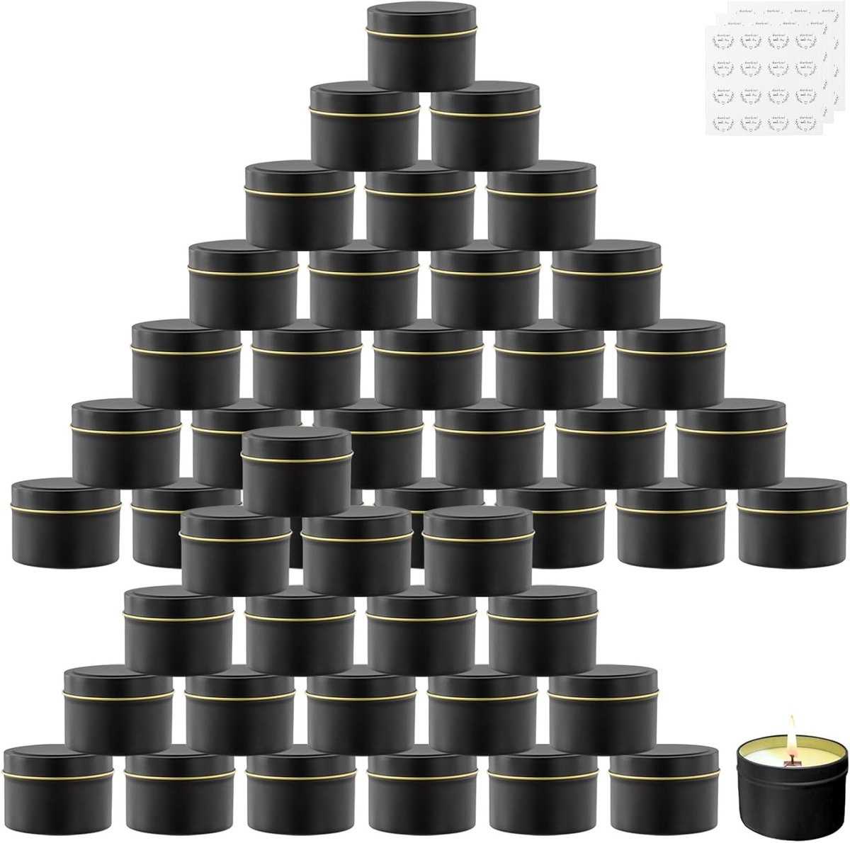 48 Stuks Zwarte Kaarsentins van 4oz - Ideaal voor Kaarsen Maken, DIY Projecten en Creatieve Crafting, Afmetingen 65x45mm