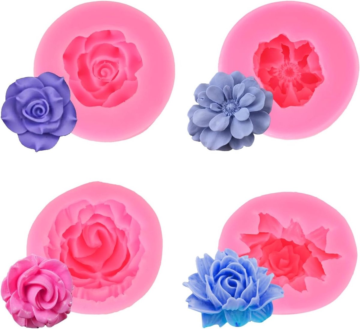Siliconen Mallen voor Kaarsen, 4 Stuks 3D Roze Vorm, Geschikt voor Chocolade, Zeep en IJsblokjes
