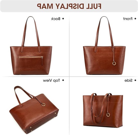 Vintage Leren Tote Bag voor Vrouwen - Grote Handtas met Ritscompartiment voor Werk en Reizen van Merkloos — afbeelding 2