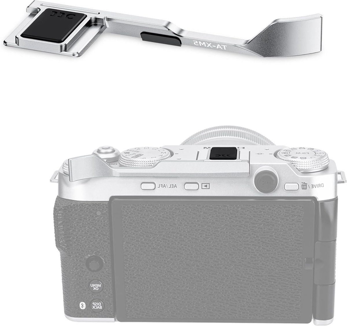 Metaal Thumbs Up Grip Hot Shoe Thumb Support Handgreep voor FUJIFILM X-M5, Verbeterde Grip voor Eénhandig Fotograferen, Zilver, Voor Professionele Fotografie en Videografie