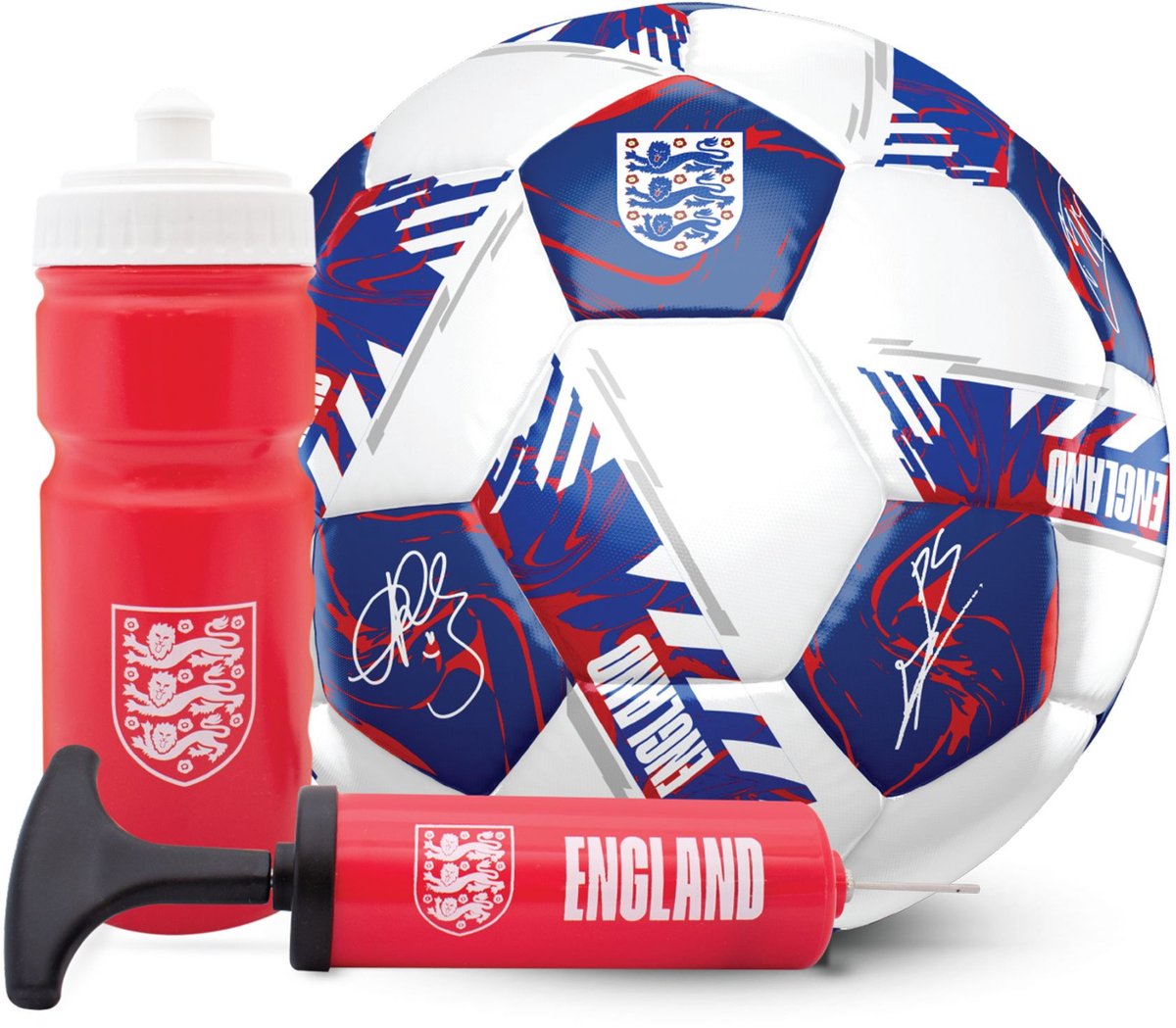 Engeland Nationaal Voetbalteam - gift set - voetbal met handtekeningen - bidon - ballenpomp