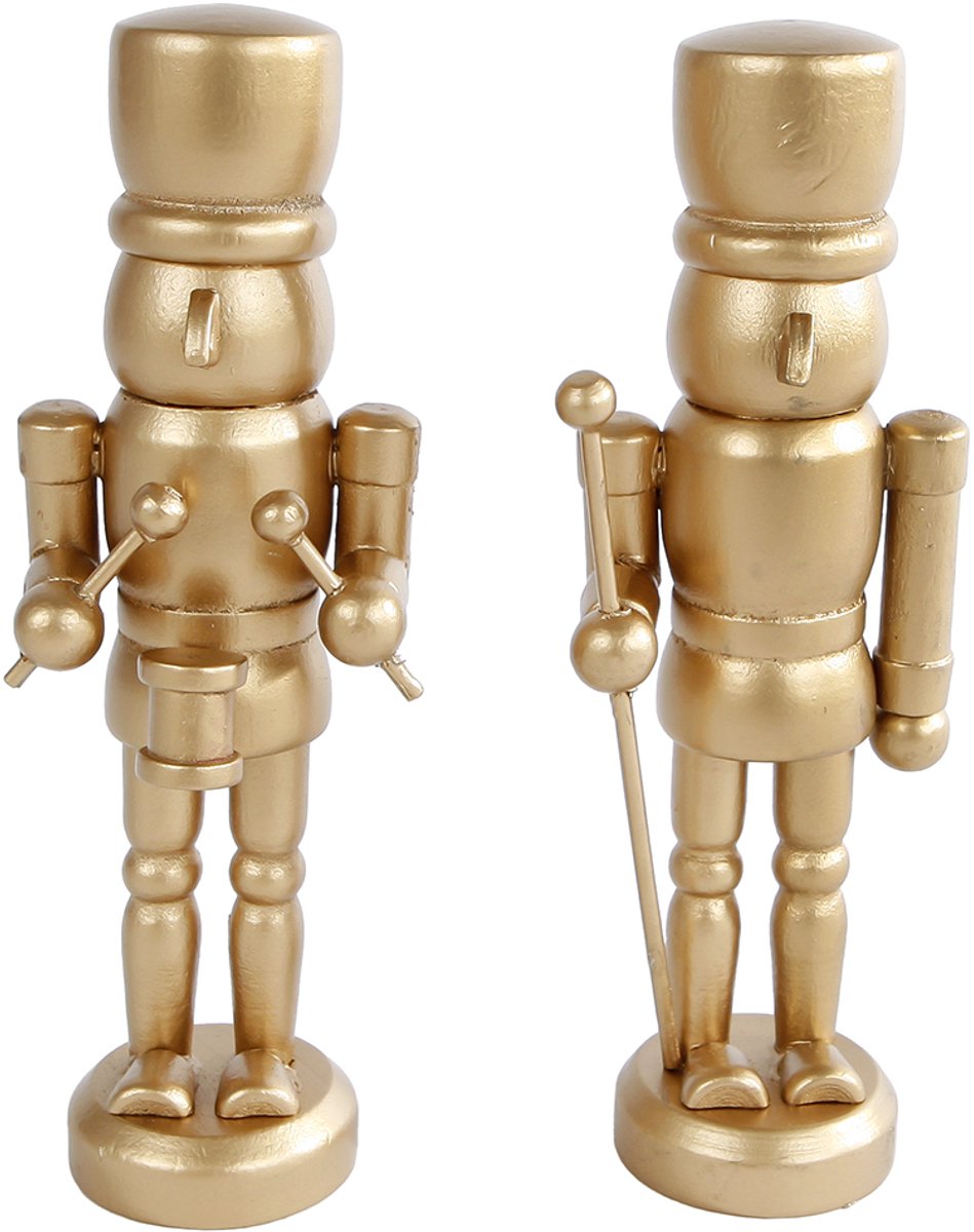 Sculptuur Nutcracker goud hout decoratie 4x3,5x13cm assorti.