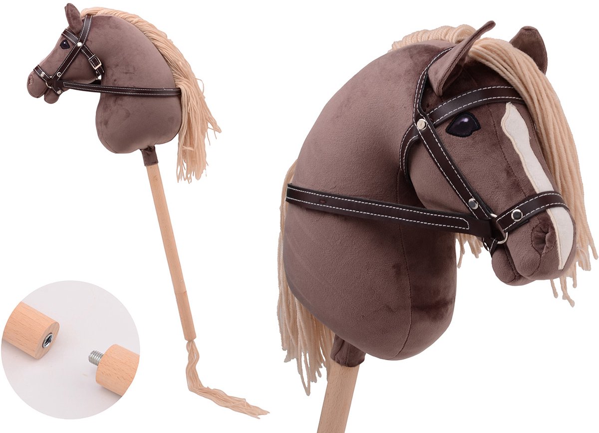 Johntoy Holly horse - hobby paard de luxe met korte stok,ca. 80 cm met halster , stokpaardje voor horsing om op te rijden voor kinderen zonder geluid