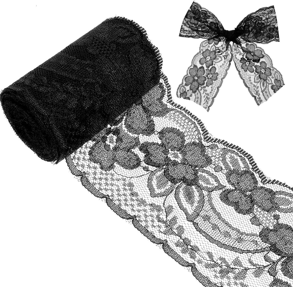 Zwarte kanten rand 2,5m - 8cm breed geborduurd bloemenlint voor kleding en decoratie