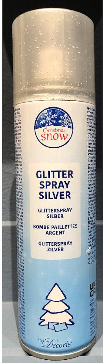 Glitterspray Zilver.