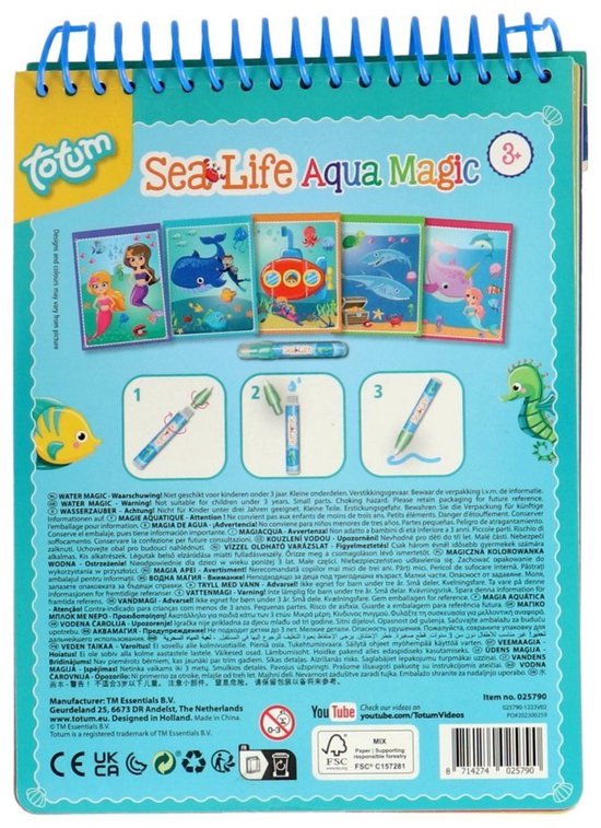 Livre de coloriage sur le thème de la vie marine. Comprend un stylo à eau et 4 pages à colorier.