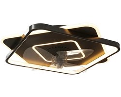 Plafondventilator met Verstelbare LED Verlichting, Timer & Afstandsbediening - Plafond Lamp met Stille Ventilator - Plafonniere - LED - 3000/4500/6500K - Ø53 cm - 6 Snelheden - Zwart + Doorschijnend + Transparant