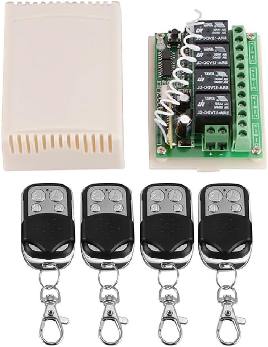 Draadloze 12V RF afstandsbediening schakelaar met 4 zenders voor slimme woningautomatisering en relaismodule