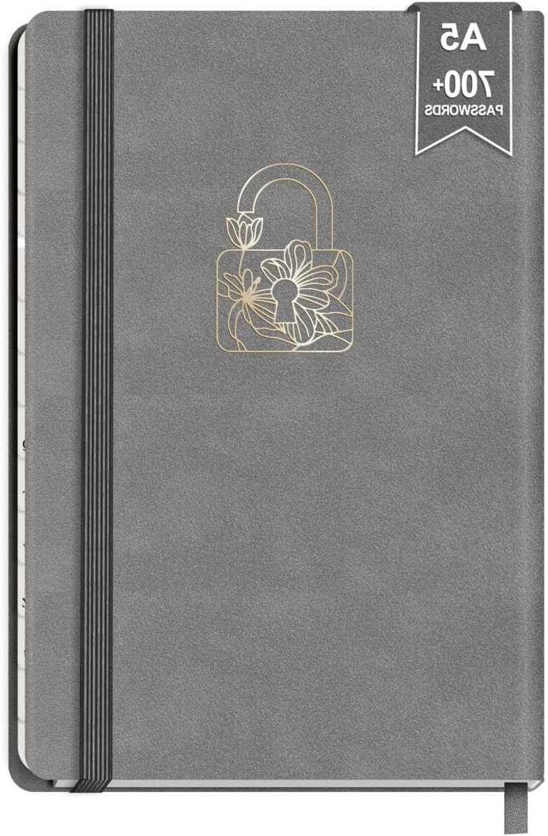 Notitieboek A6 in lichtgrijs met een bloeiende lotus, ideaal voor notities en wachtwoorden