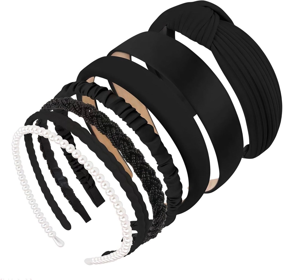Elegante Parel Knotted Haarbanden Set voor Dames - 7 Stuks Brede en Gevoerde Accessoires voor Professionele en Casual Stijl, Non-Slip en Trendy Haarmode