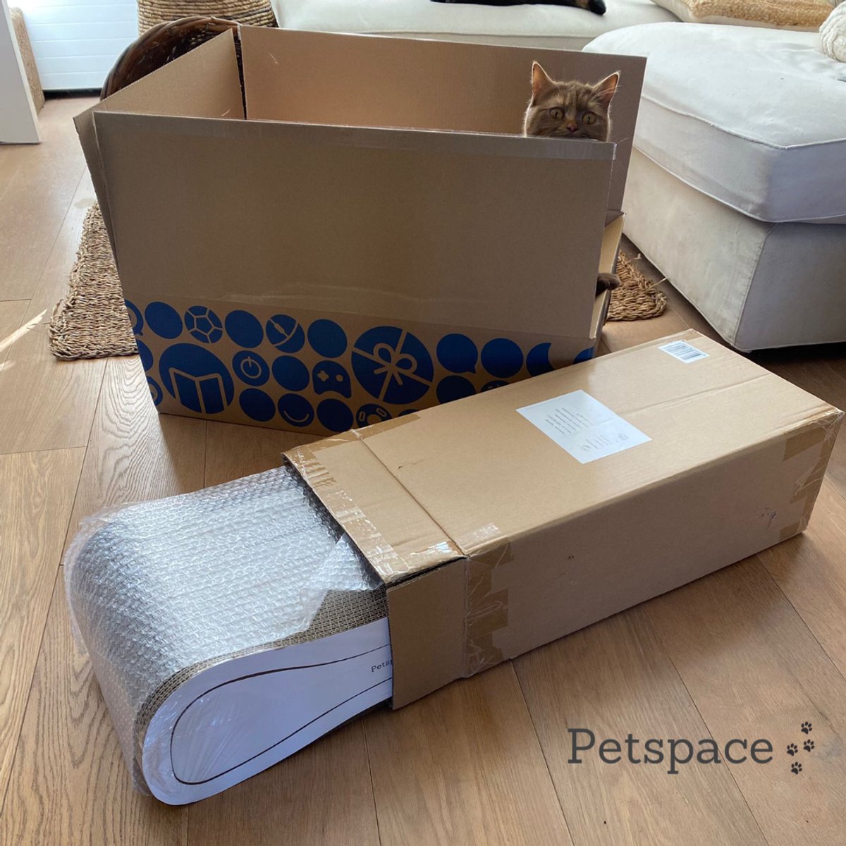Petspace® - Krabkarton voor Katten - Krabpaal - Krabplank - 2 in 1 Krabplaat - Krabmeubel Karton - Krabmat - Kattenmand - Kattenbed - Wit – foto 2