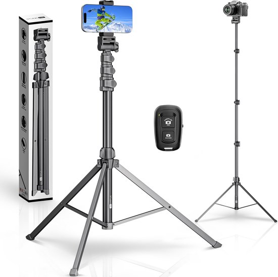 Studio ME 170 cm Telefoon Statief - Zwart - Tripod Smartphone - Selfiestick - Telefoonhouder Standaard - Camera Statief - Incl. Bluetooth Afstandsbediening - Statief Telefoon