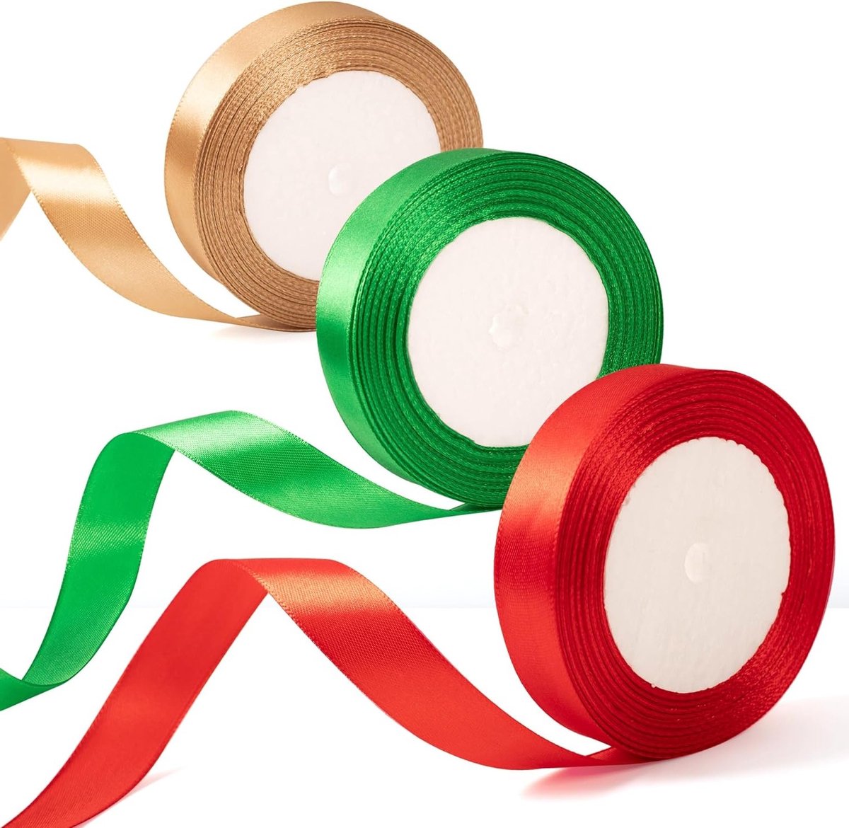20mm Gouden, Rode en Groene Kerstribben voor Cadeauverpakking - 22m Satijnen Ribben voor Kerstcadeaus, Versiering voor Taarten en Creatieve Projecten