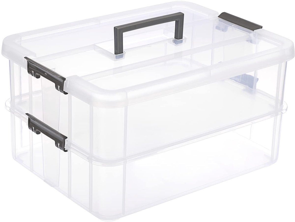 aladdien - Craft Storage Box - Opbergdoos voor Creatief Werk - Stapelbaar en Transparant - Donkergrijs - Organizer voor Knutselspullen - Geschikt vo...