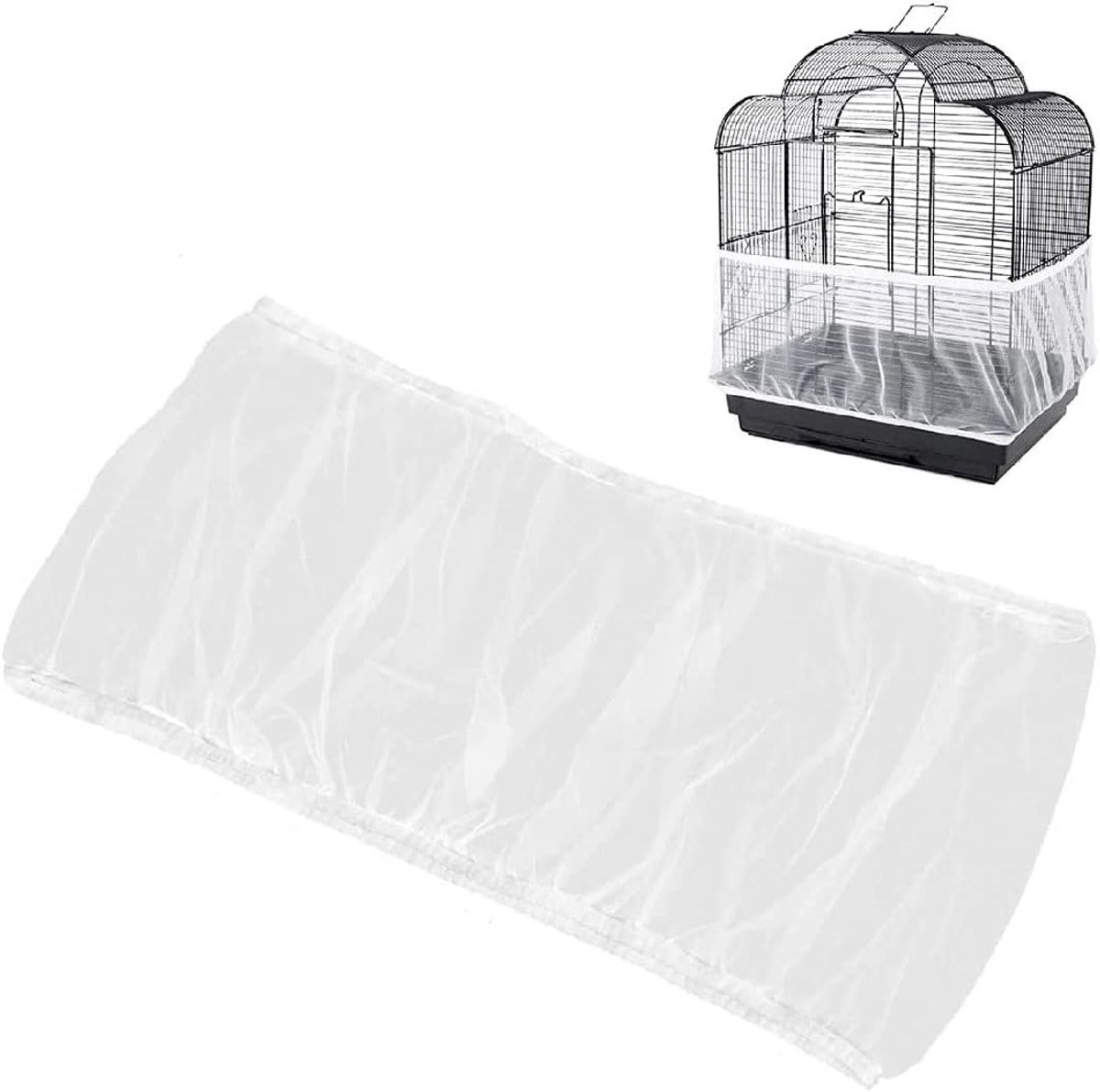 Verstelbare zaadopvang voor vogelkooien, stofdicht en geschikt voor kooien van 140-220 cm, nylon gaas in wit