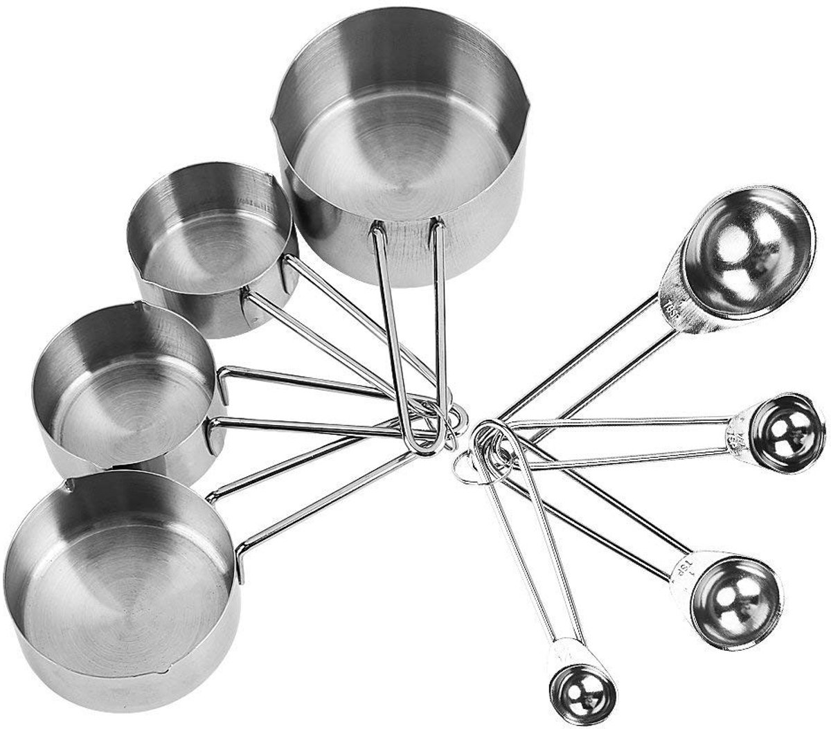 aladdien - Maatbeker Set - 8-delige Set - Duurzaam en Corrosiebestendig - Voor Koken en Bakken - Maatlepels en Maatbekers - Geschikt voor Vloeib...