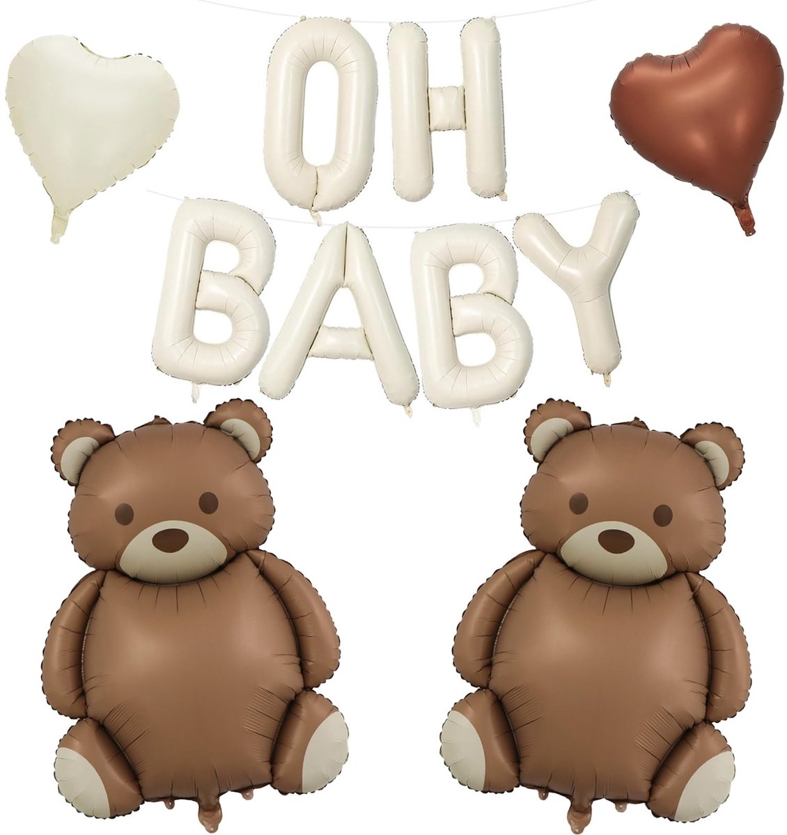 Allecto - Oh Baby Ballonnen Set - Babyshower - Verjaardagen - Beren Ontwerp - Crème Wit - Feestdecoratie - Schattige Ballonnen - Geschikt voor Baby..