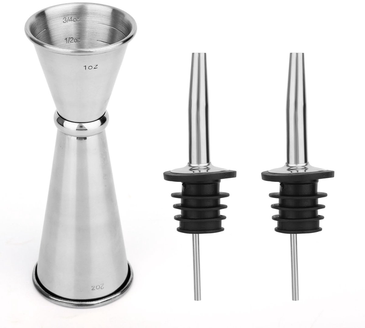 Allecto - Cocktailmaatbeker - Dubbele Maatbeker - 1oz en 2oz - Perfect voor Bartenders - Inclusief 2 Uitgieters