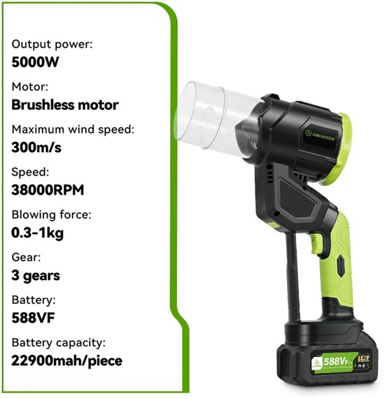 2IN1 Elektrische Turbo Blower - Borstelloze Bladblazer - Elektrische Bladblazer - Makita 18V batterij - 7000W Draadloos van Merkloos	 — afbeelding 3