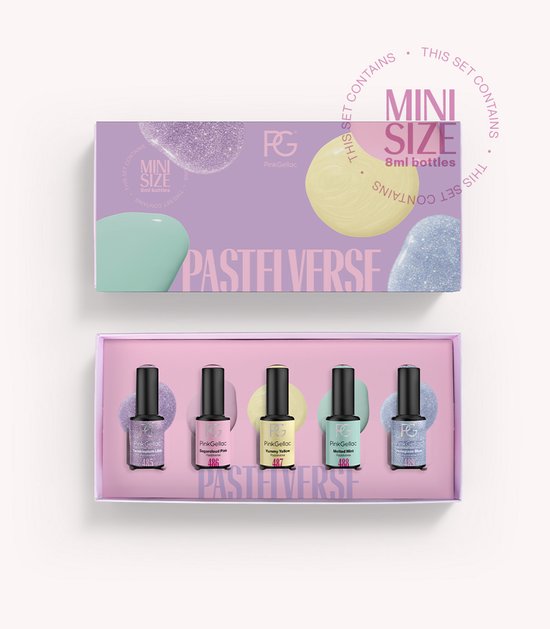 Pink Gellac Pastelverse Mini Collection Box - Gellak - Set de 5 x 8 ml Couleurs Pastel Gellak - Vernis à ongles gel - Vernis gel