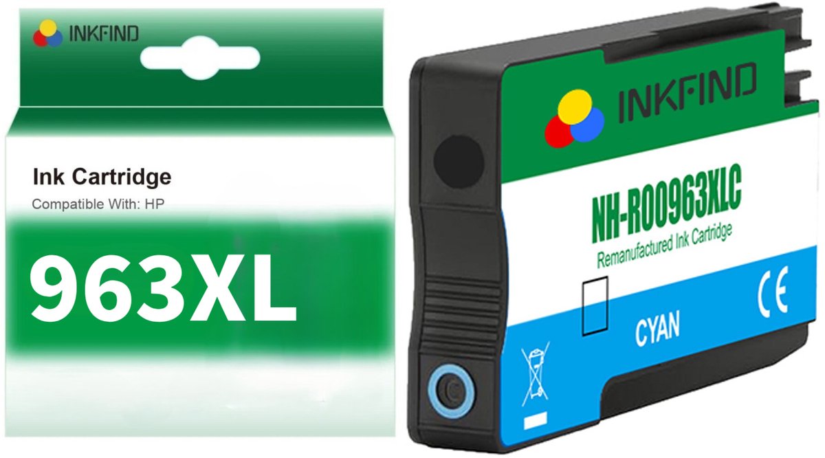 INKFIND 963XL Cyaan Inktcartridge compatibel met HP963 HP963XL HP 963 HP 963XL 3JA27AE voor HP OfficeJet Pro 9010, 9014, 9012, 9020, 9025, 9015, 9016, 9019, 9022, 9018 Hoge Capaciteit - 1-pack Cyaan